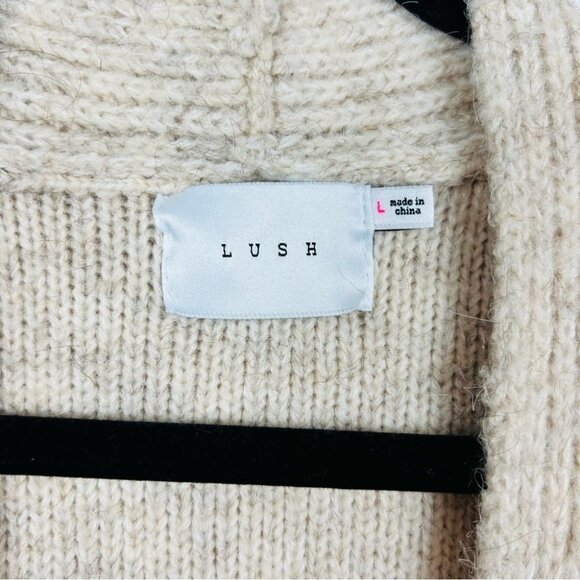 Lush Wool Blend Oatmeal Embroidered Floral Knit Cardigan Sweater Women size L - Picture 11 of 13